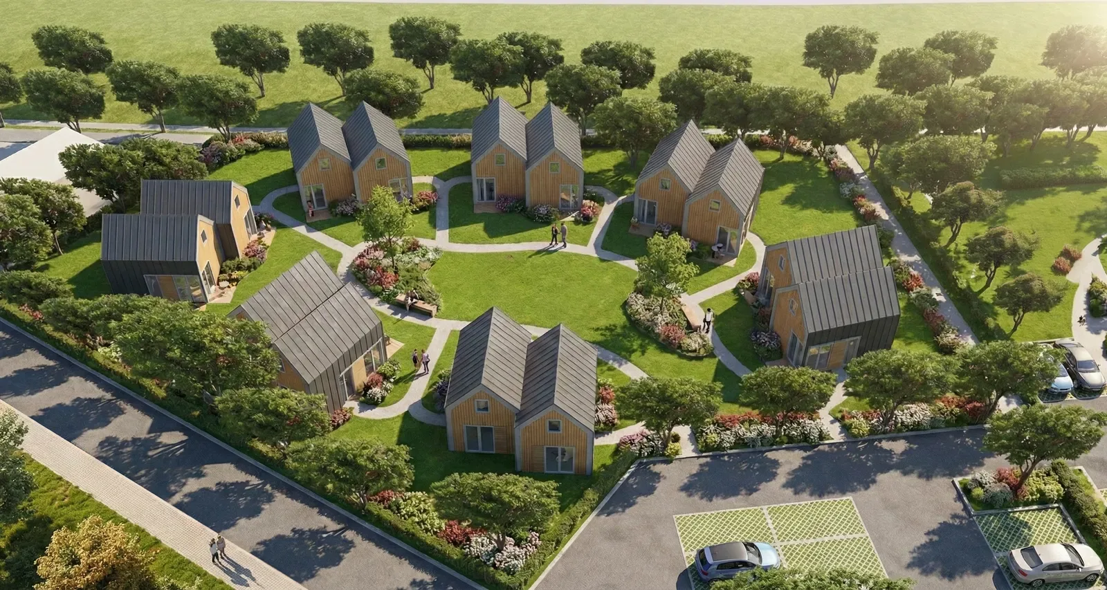 In het ontwerp ligt de nadruk op de groene omgeving, aansluitend op de naastgelegen historische woonboerderij. In het ontwerp ligt de nadruk op de groene omgeving, aansluitend op de naastgelegen historische woonboerderij.