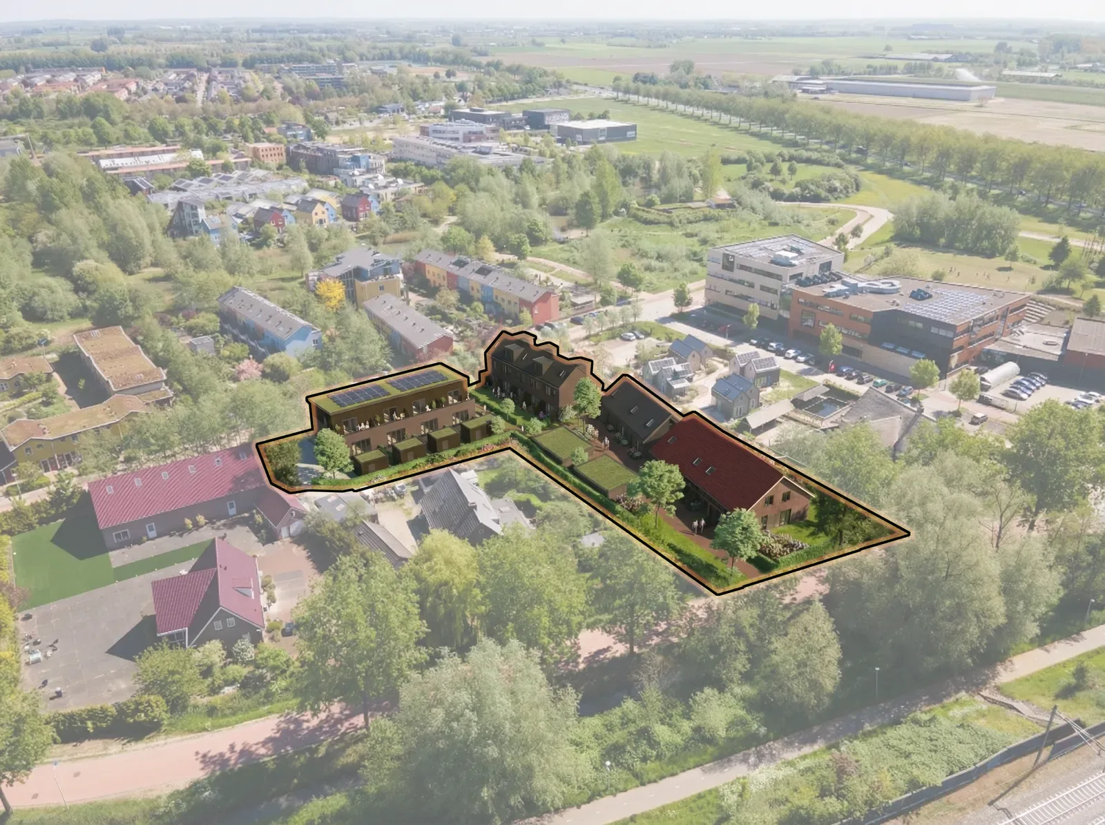 Luchtfoto woonwijk groen duurzaam
